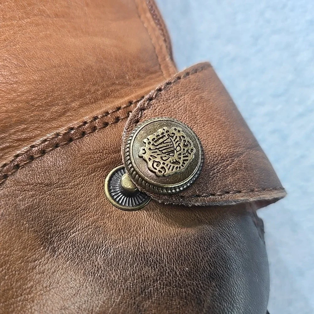 ARTURO CHIANG Women's Size 6 Brown Leather Tall Riding Boots Brass Buttons‎ GUC
